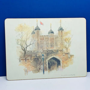 Lady care England placemat Towers London vtg flag